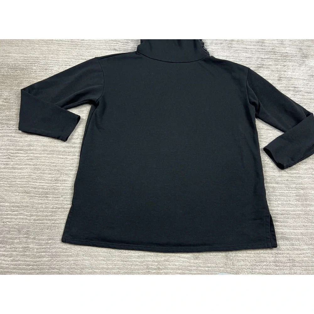 Time‎ and Tru Sweatshirt Womens S Black Funnel Neck Button Side Fleece Pullover